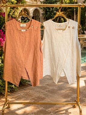 Italian Linen Sleeveless Button Top OS Puro Lino